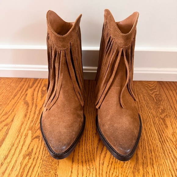 Sundance Suede Fringe Pointed Toe Ankle Boot in Brown Size EU 37 US 6.5 - Picture 3 of 10